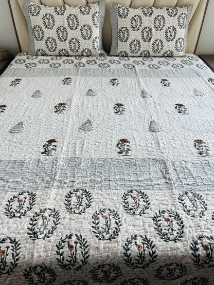 Handblock Quilted Bedcover 3pc Set