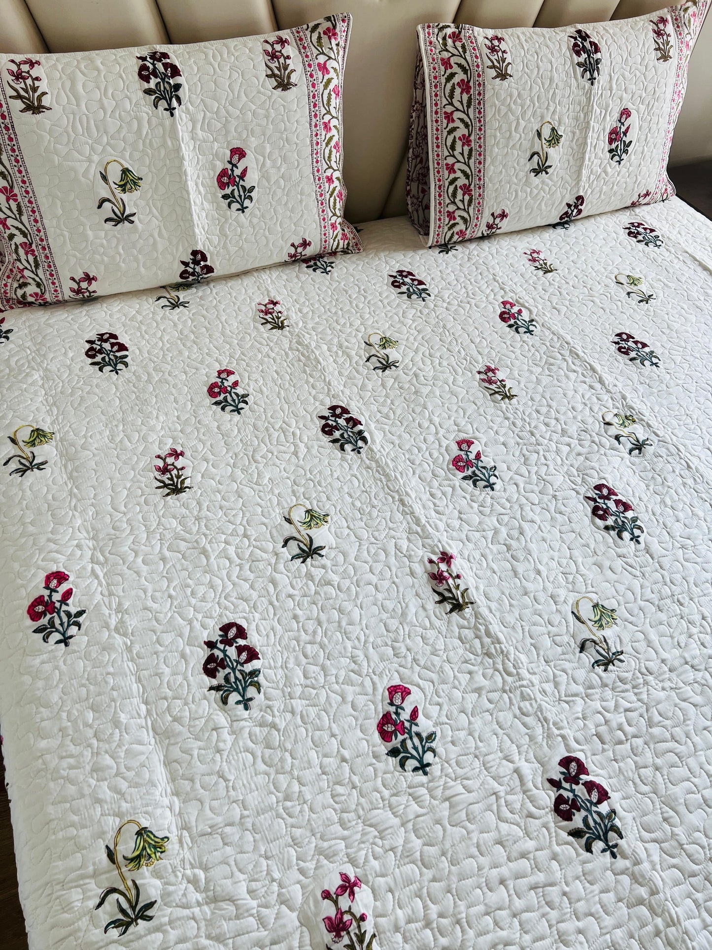 Handblock Quilted Bedcover 3pc Set