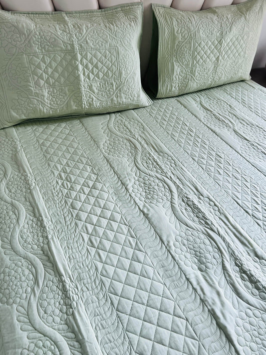 Pista Quilted Solid Bedcover 3pc Set