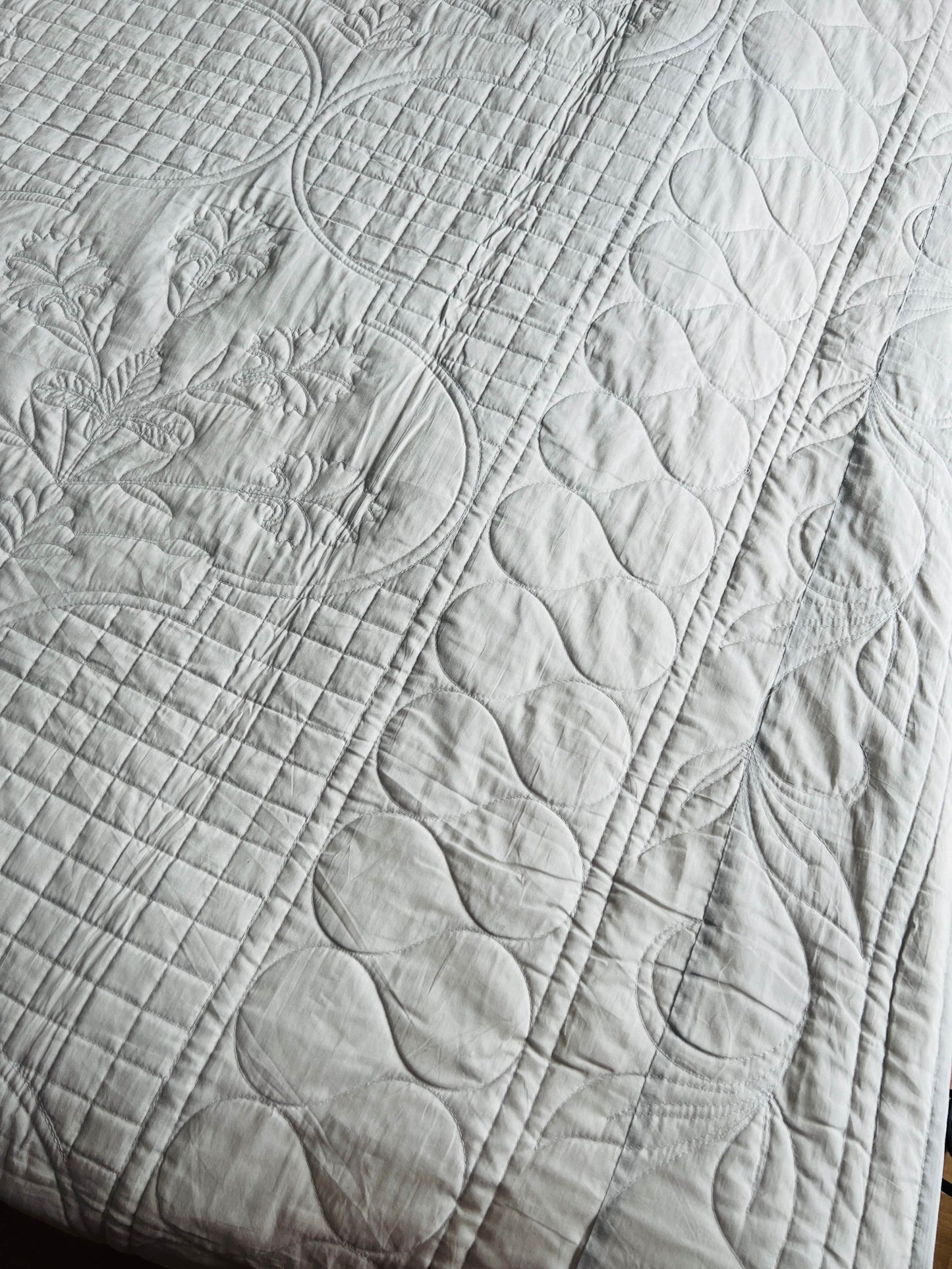 Chic Flora Grey Quilted Solid Bedcover 3pc Set