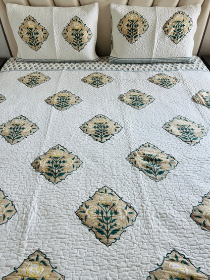 Handblock Quilted Bedcover 3pc Set