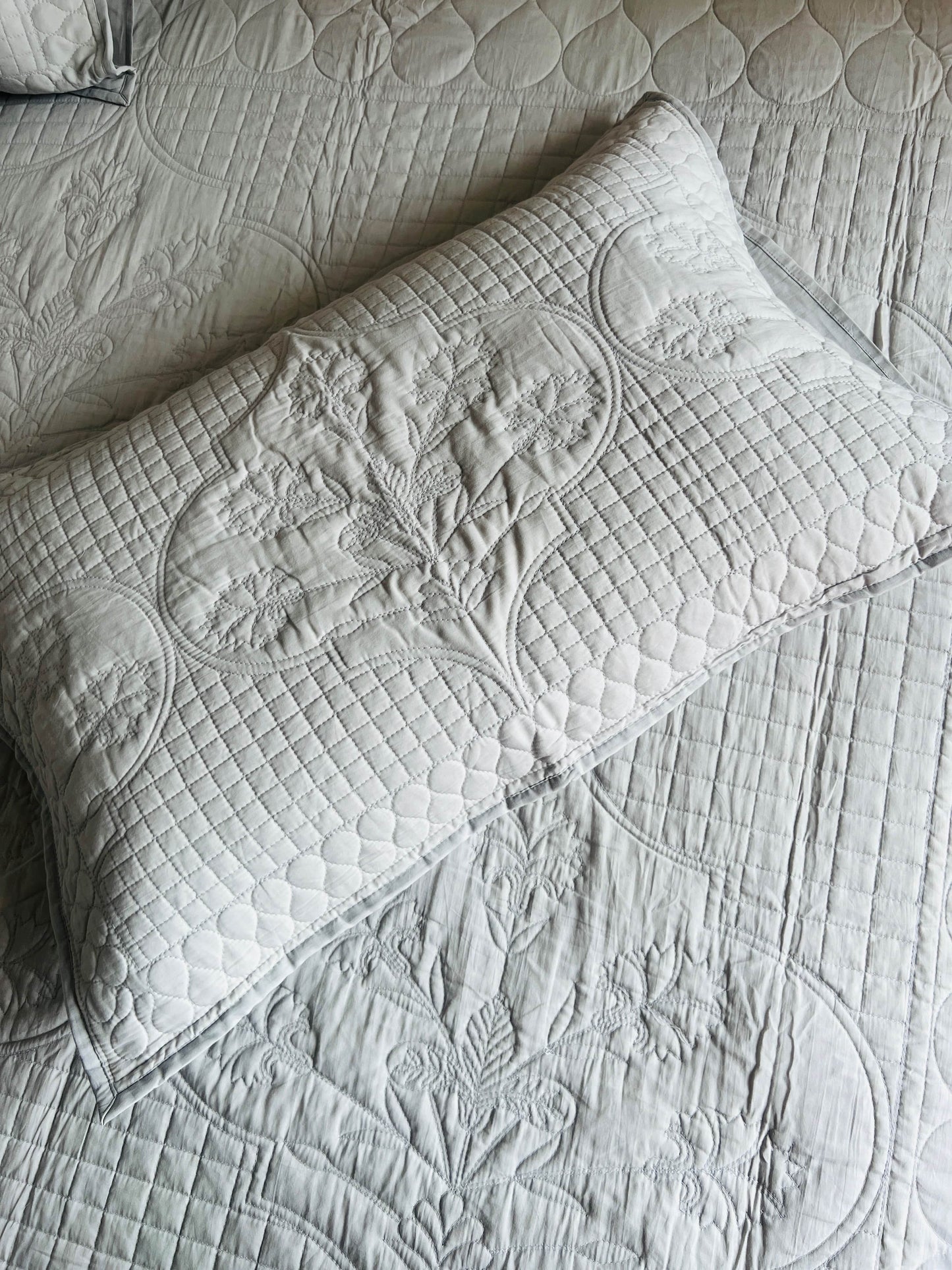 Chic Flora Grey Quilted Solid Bedcover 3pc Set