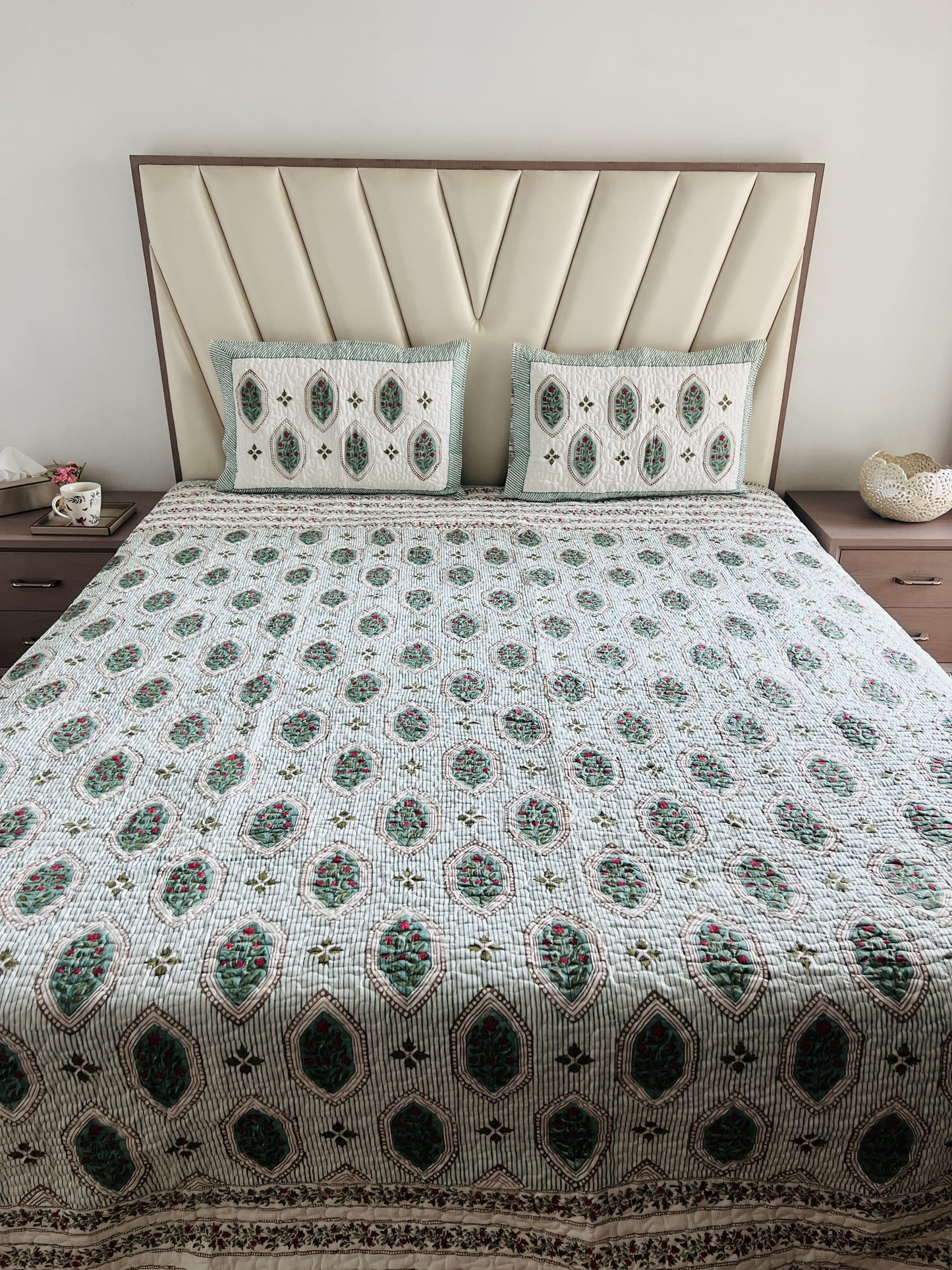 Handblock Quilted Bedcover 3pc Set