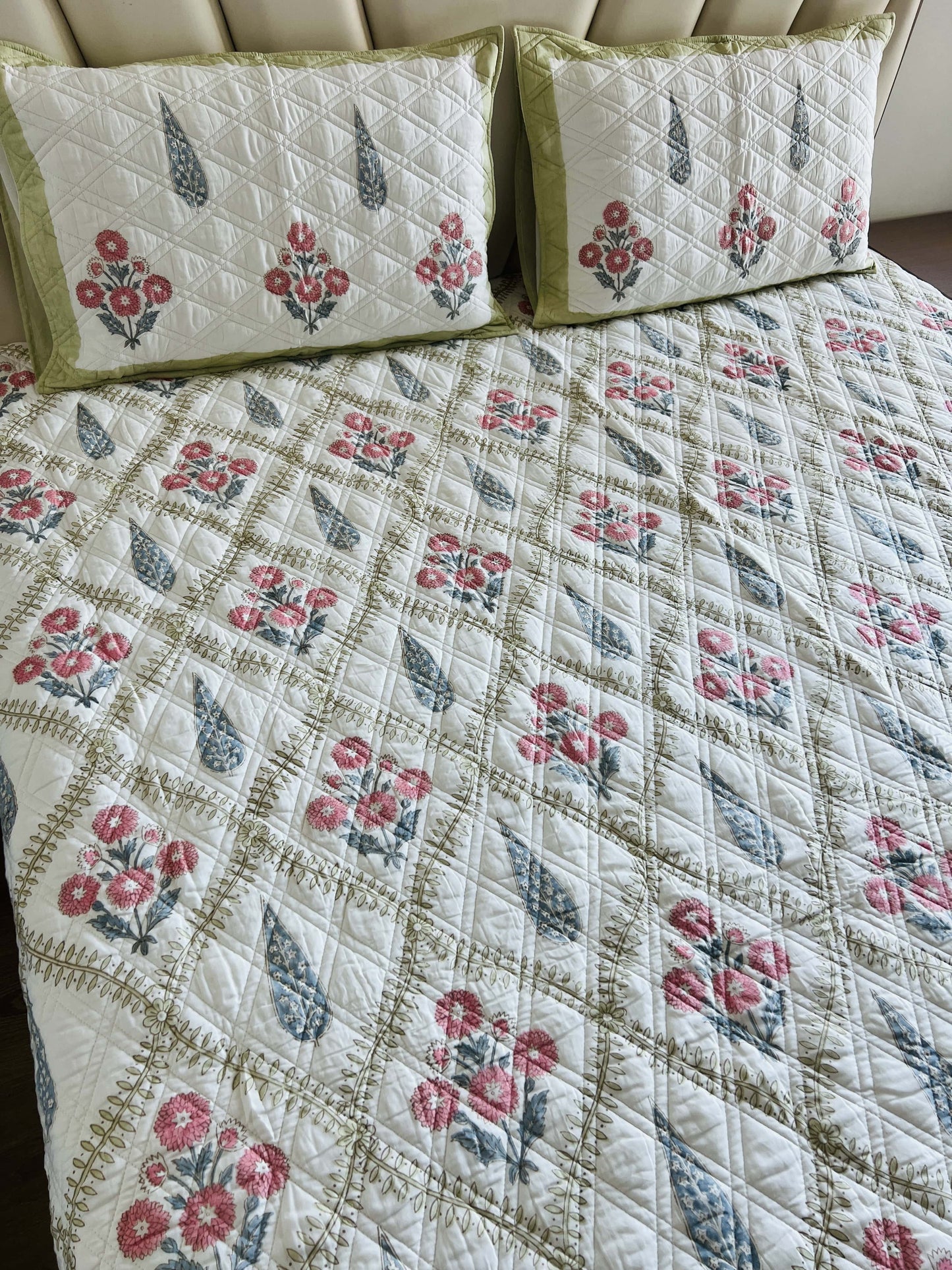 Handblock Quilted Bedcover 3pc Set