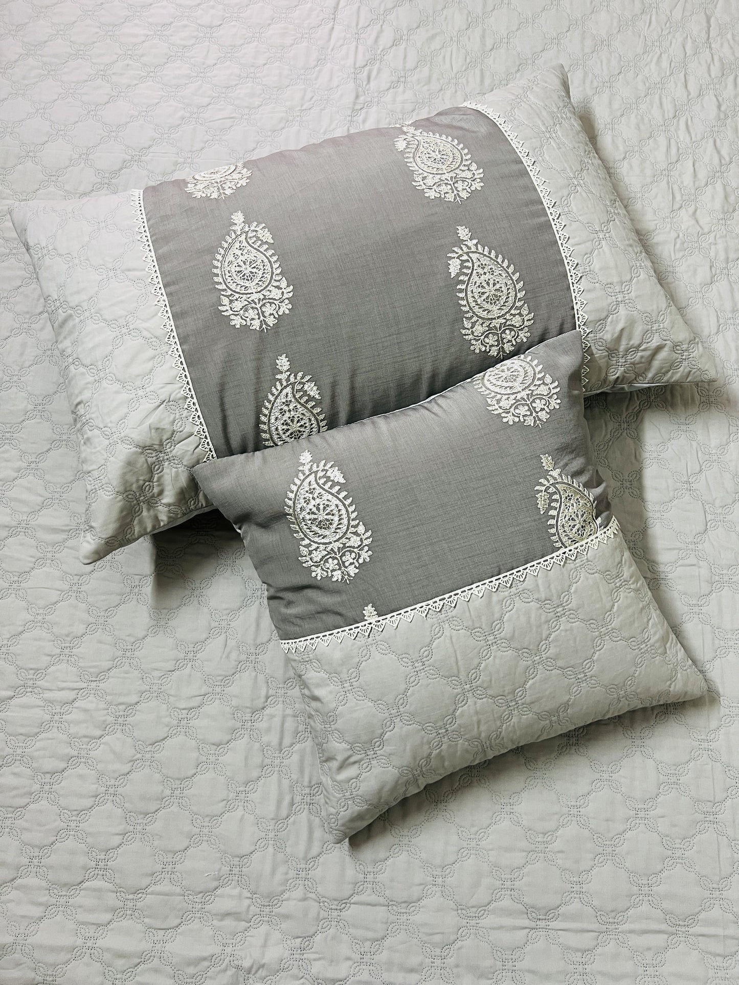 Grey Quilted Bedcover 5pc Set