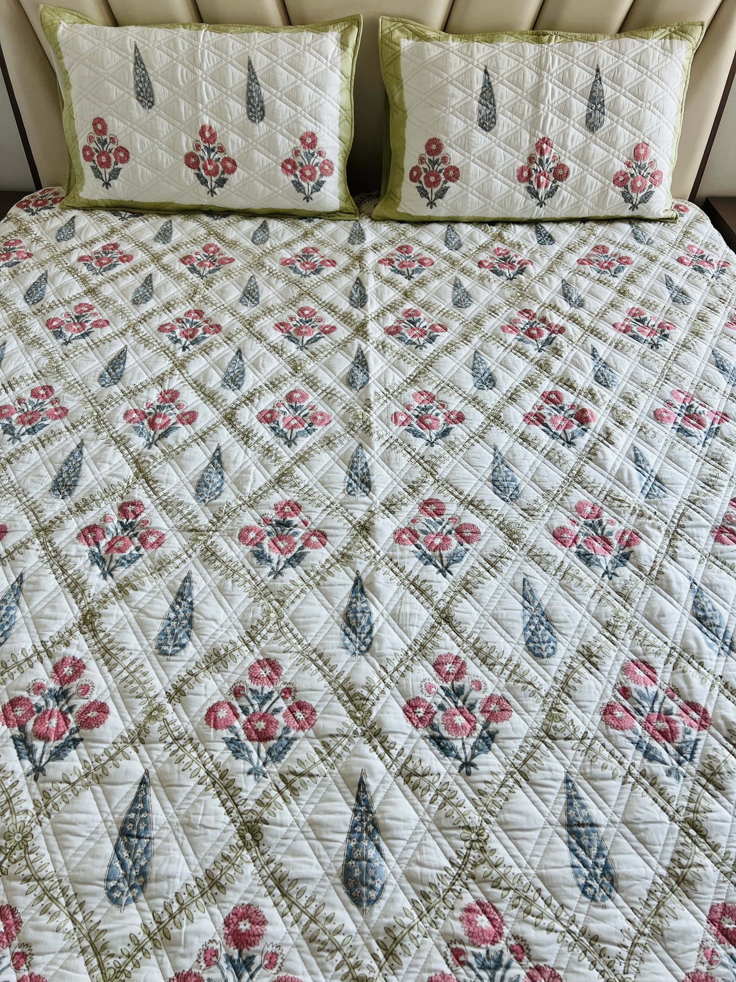 Handblock Quilted Bedcover 3pc Set