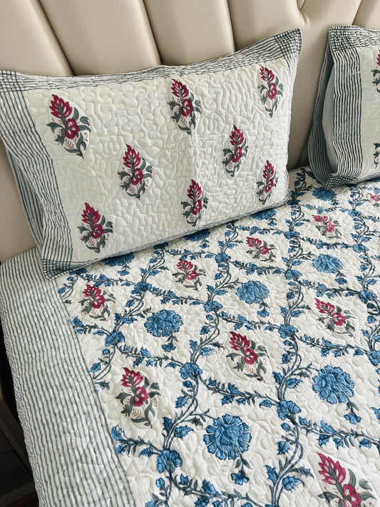 Handblock Quilted Bedcover 3pc Set