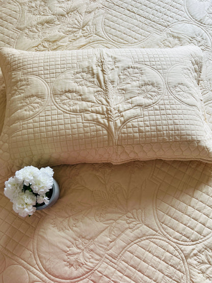 Chic Flora Beige Quilted Solid Bedcover 3pc Set