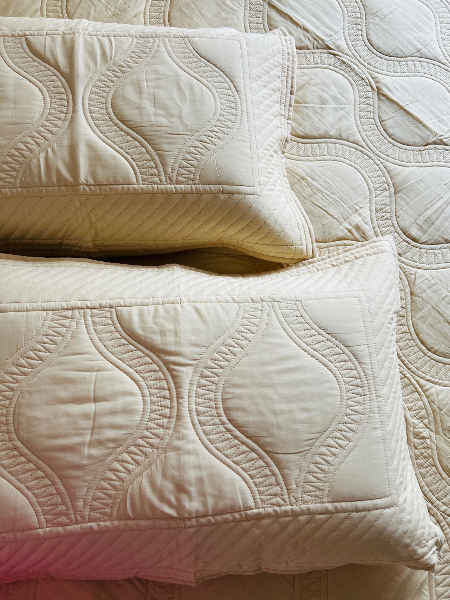 Jaal Beige Quilted Solid Bedcover 3pc Set