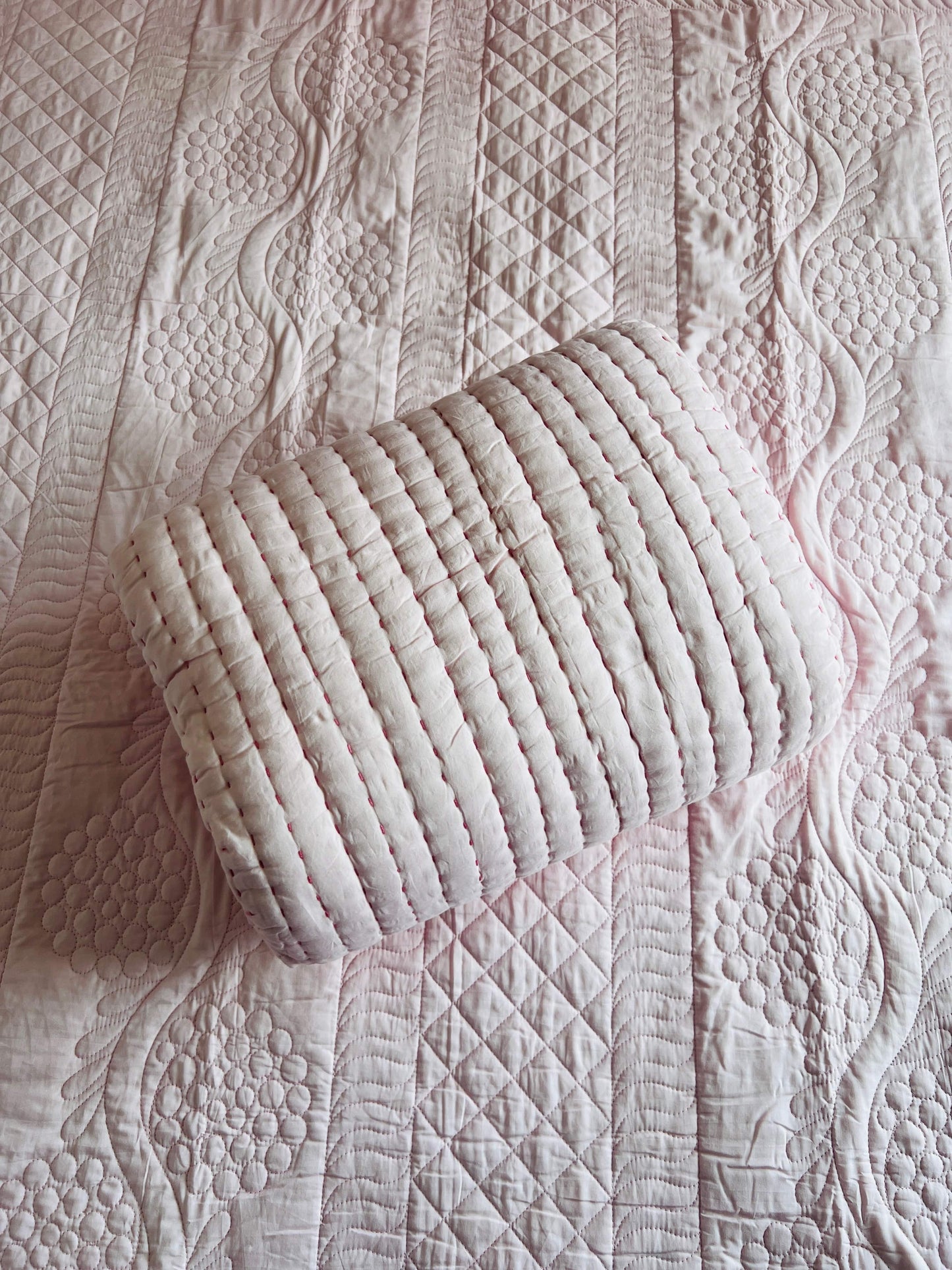 Baby Pink Quilted Solid Bedcover 3pc Set