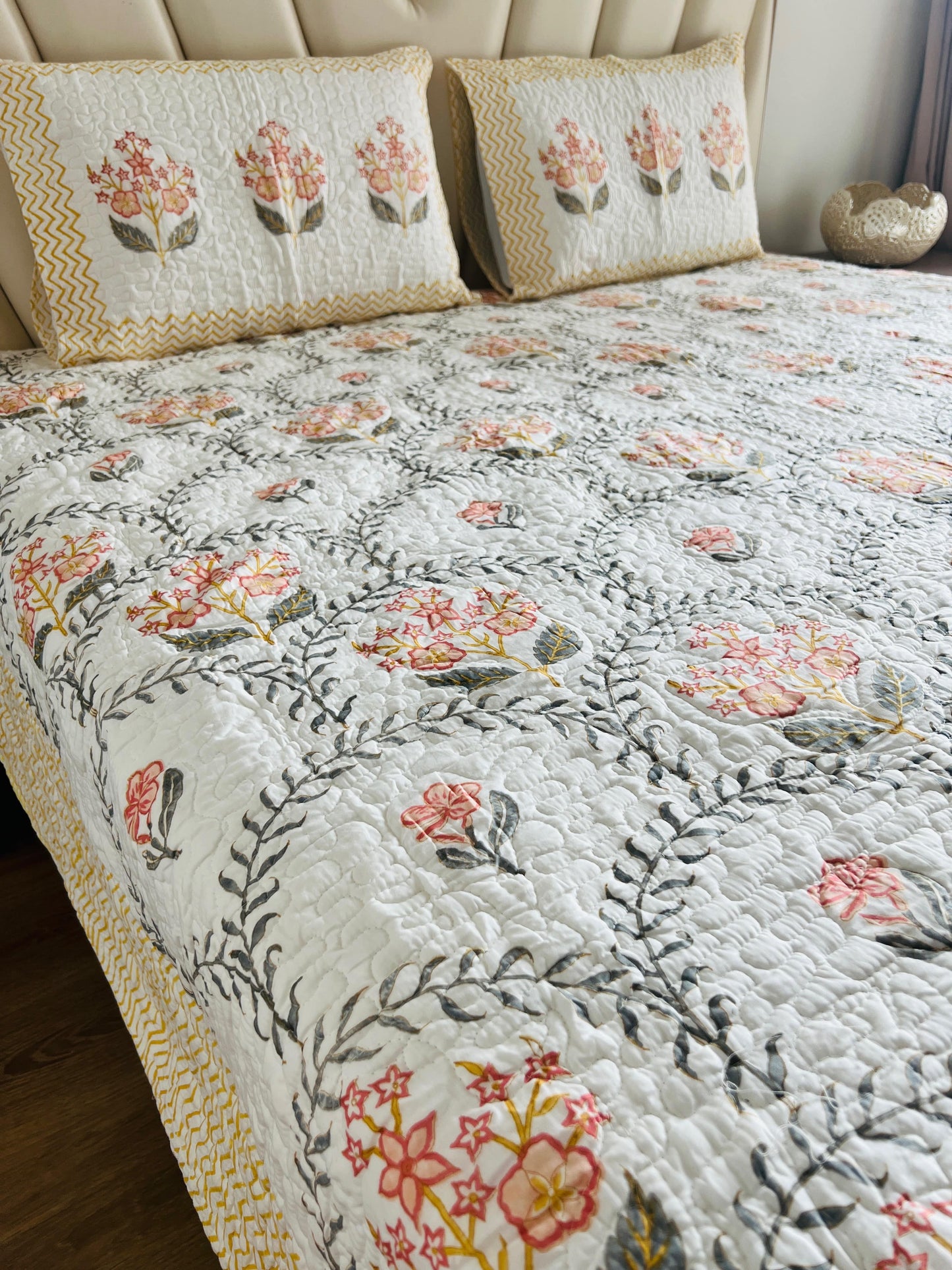 Handblock Quilted Bedcover 3pc Set