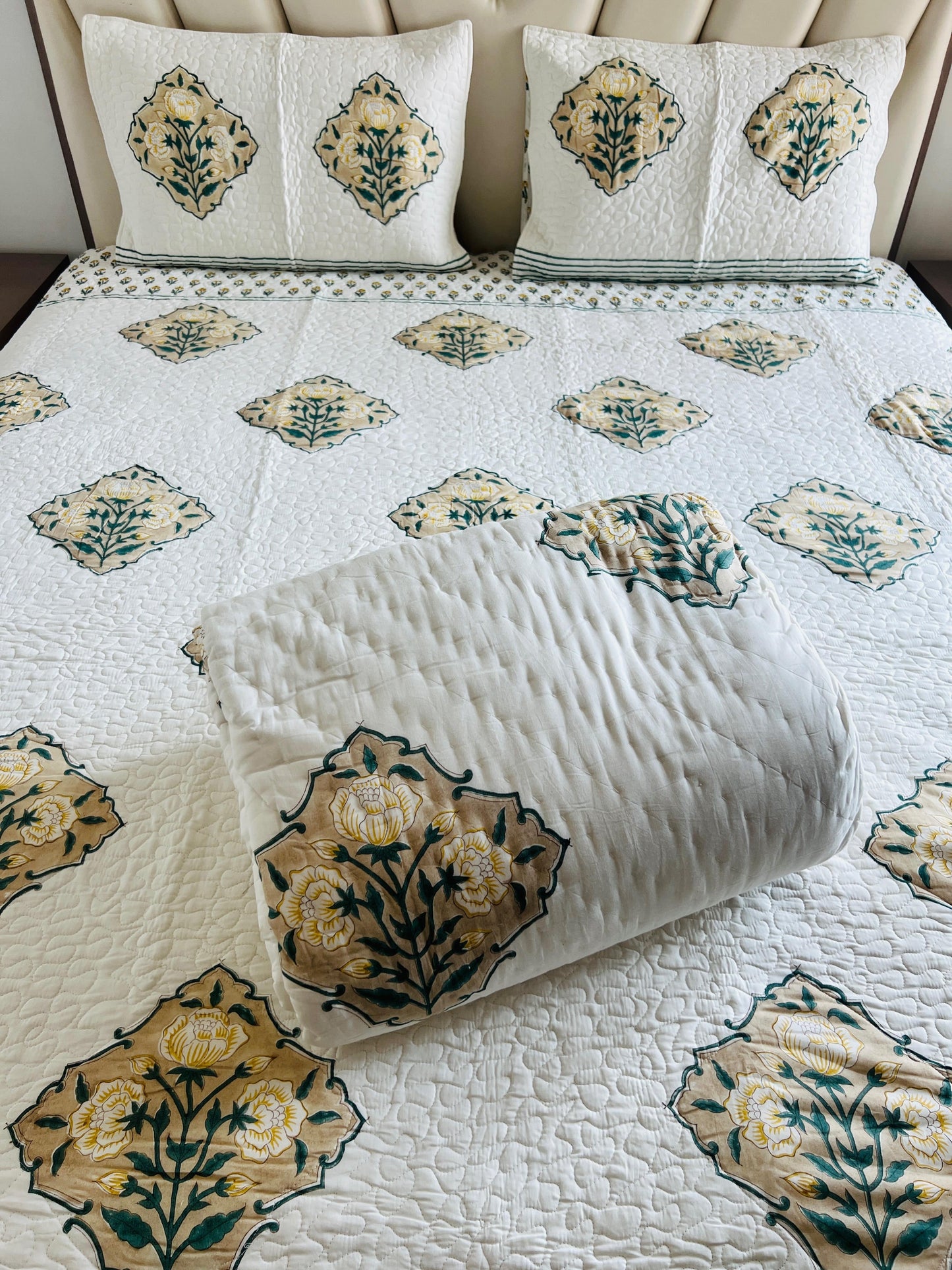 Handblock Quilted Bedcover 3pc Set