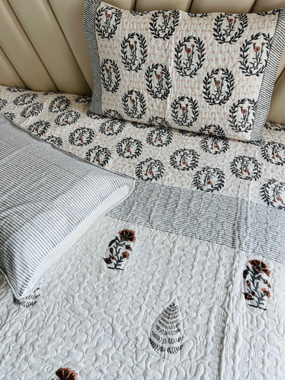 Handblock Quilted Bedcover 3pc Set