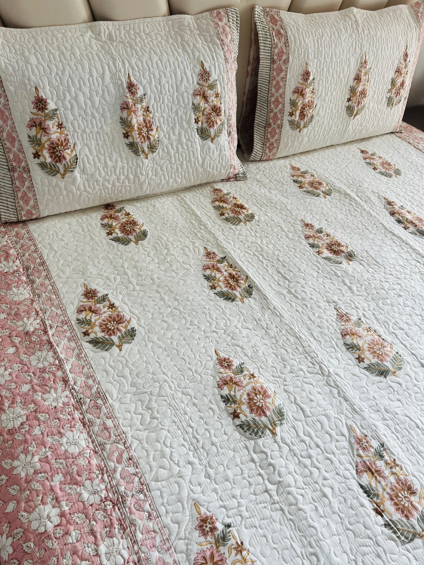 Handblock Quilted Bedcover 3pc Set