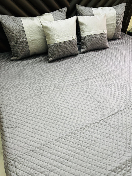 Charcoal Diamond Quilted Bedcover 5pc Set