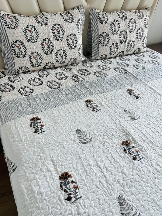 Handblock Quilted Bedcover 3pc Set