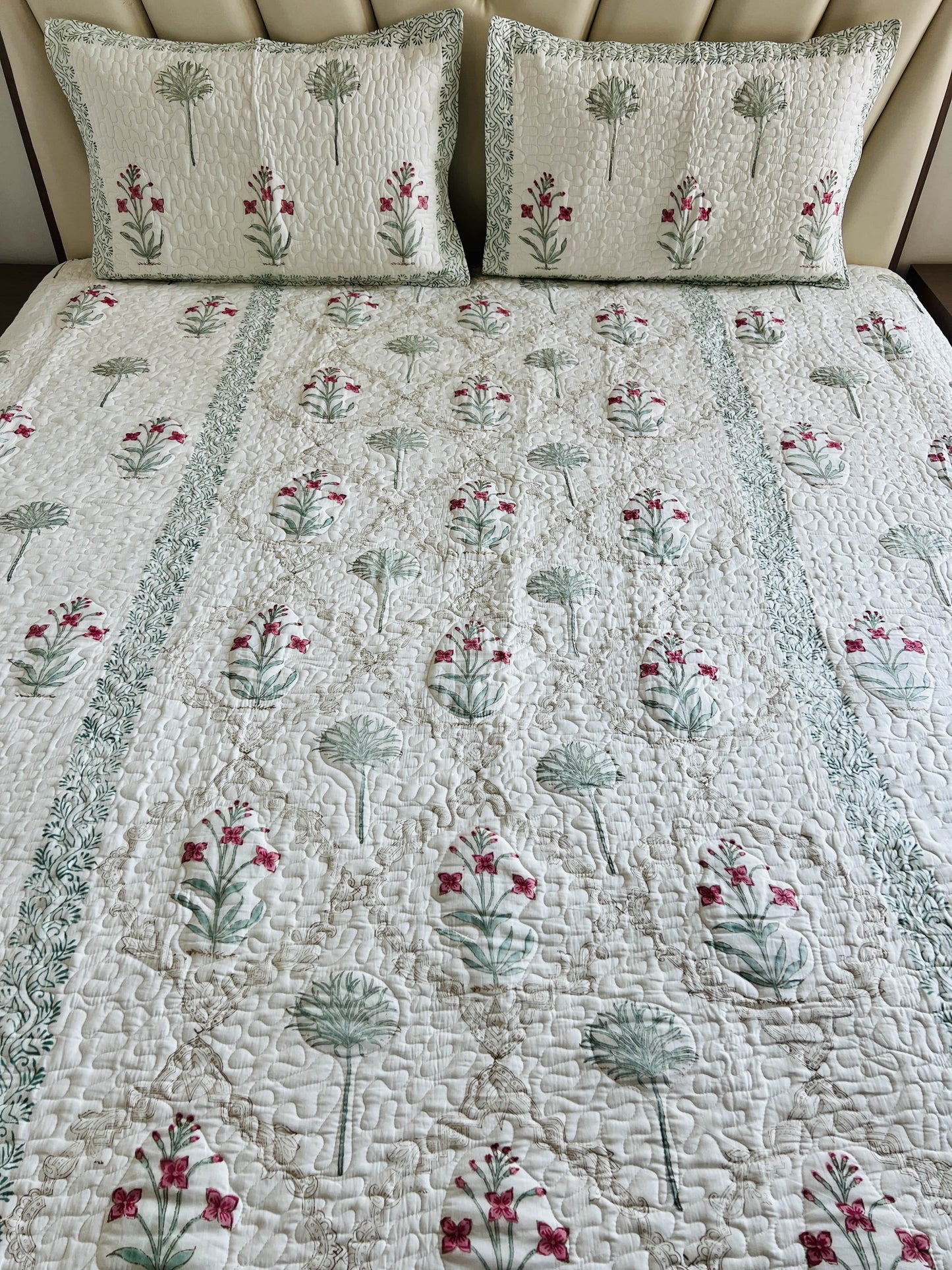 Handblock Quilted Bedcover 3pc Set