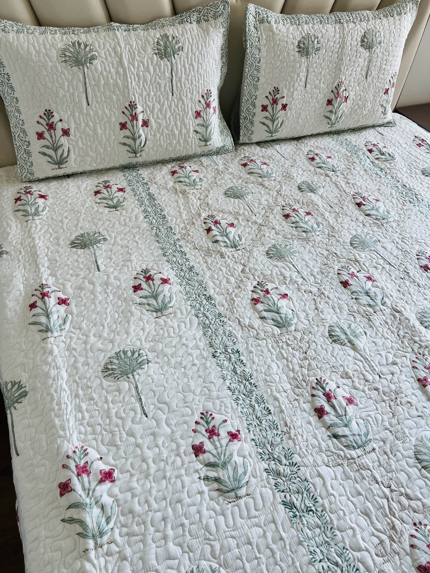 Handblock Quilted Bedcover 3pc Set