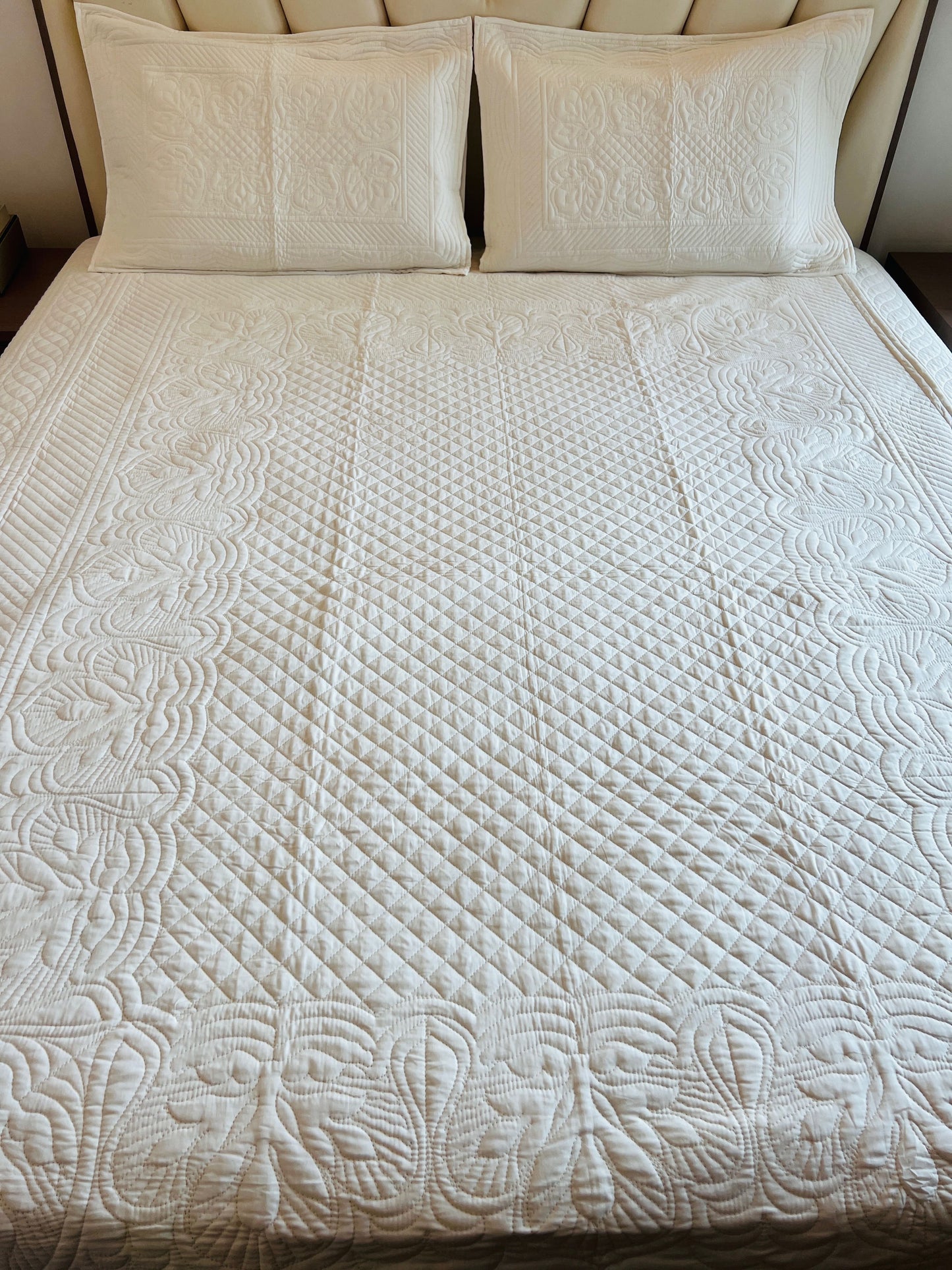 White-2 Quilted Solid Bedcover 3pc Set