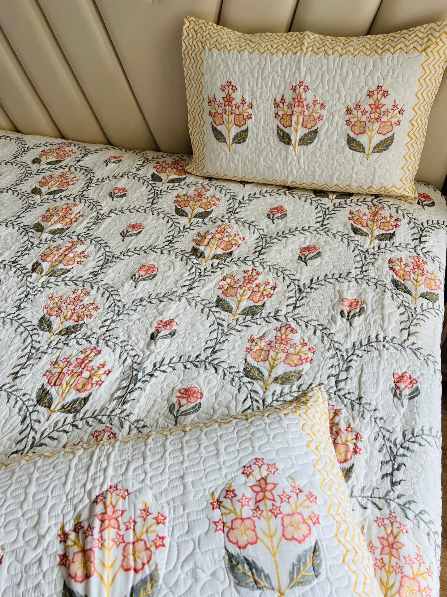 Handblock Quilted Bedcover 3pc Set