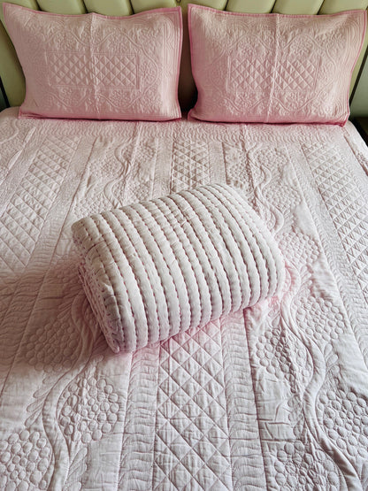 Double Bed Baby Pink Kantha Quilt