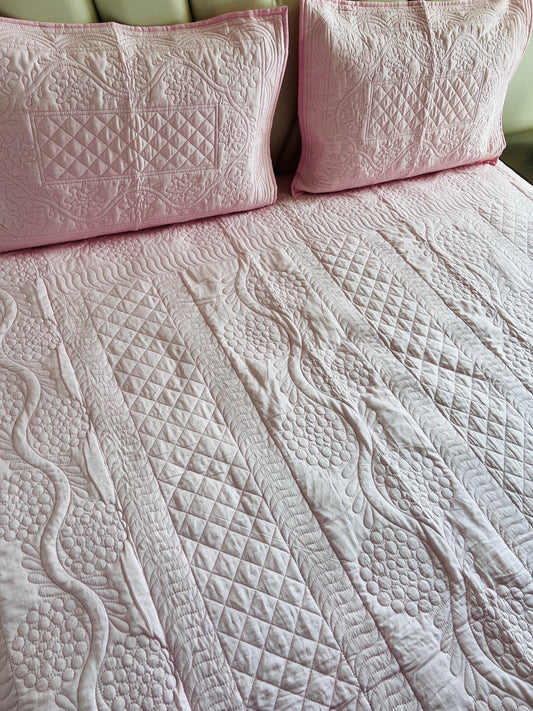 Baby Pink Quilted Solid Bedcover 3pc Set