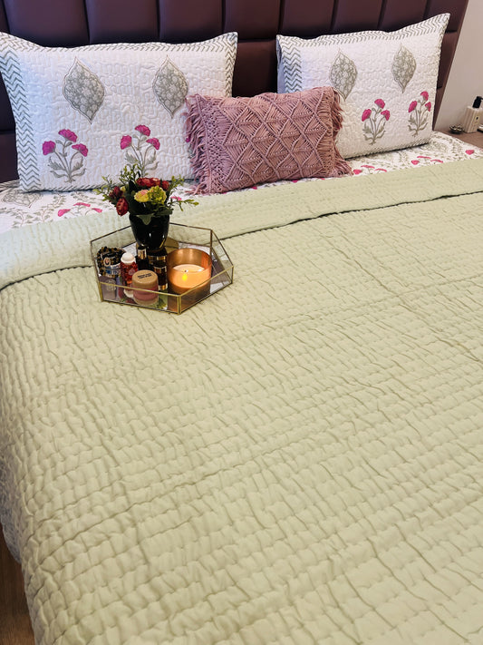 Double Bed Pista Kantha Quilt