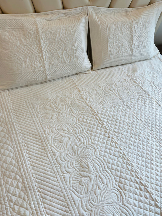 White-2 Quilted Solid Bedcover 3pc Set