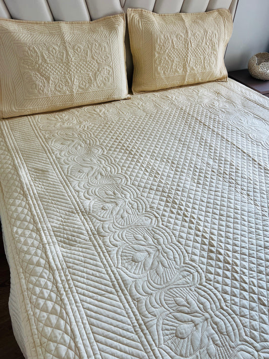 Lemony Beige Quilted Solid Bedcover 3pc Set