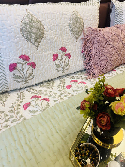 Double Bed Pista Kantha Quilt