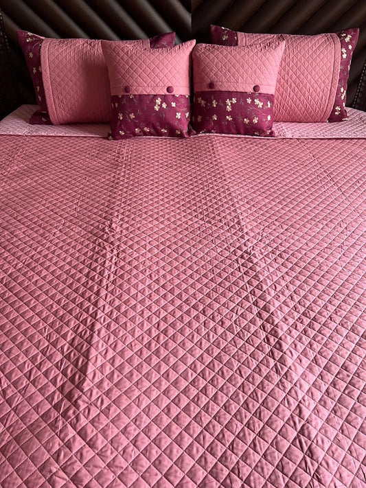 Pink Reversible Quilted Bedcover 5pc Set