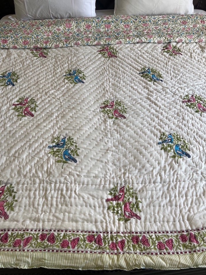 Birds Double Bed Reversible Quilt