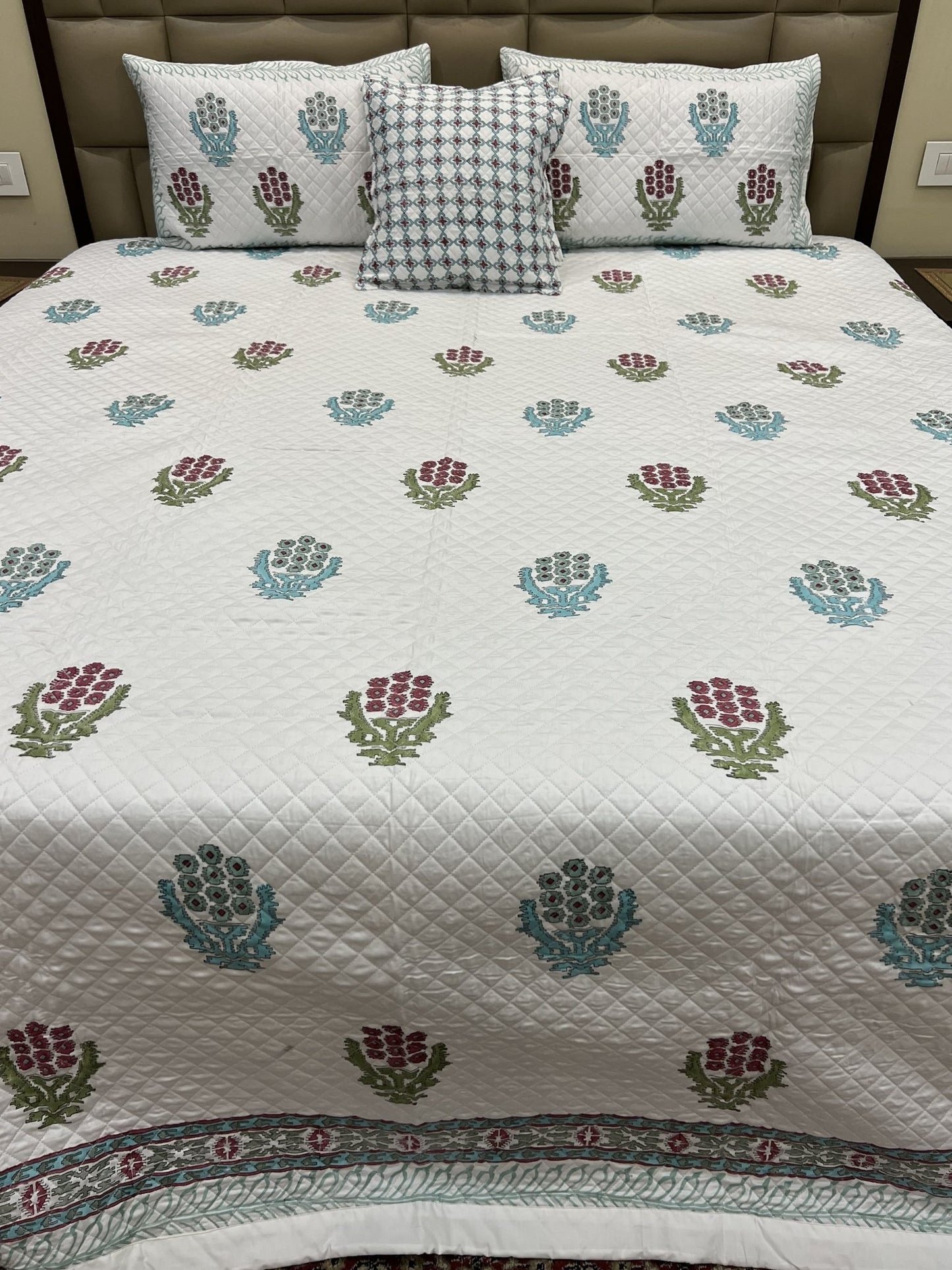 Handblock Quilted Bedcover 5pc Set