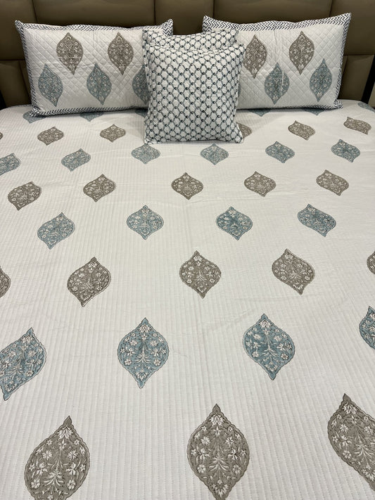 Handblock Quilted Bedcover 5pc Set