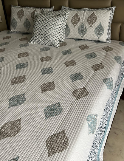 Handblock Quilted Bedcover 5pc Set